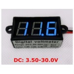 Digital voltmeter with blue LEDs, 3.5 to 30 V, black case, 3-digit and 2-wire, waterproof